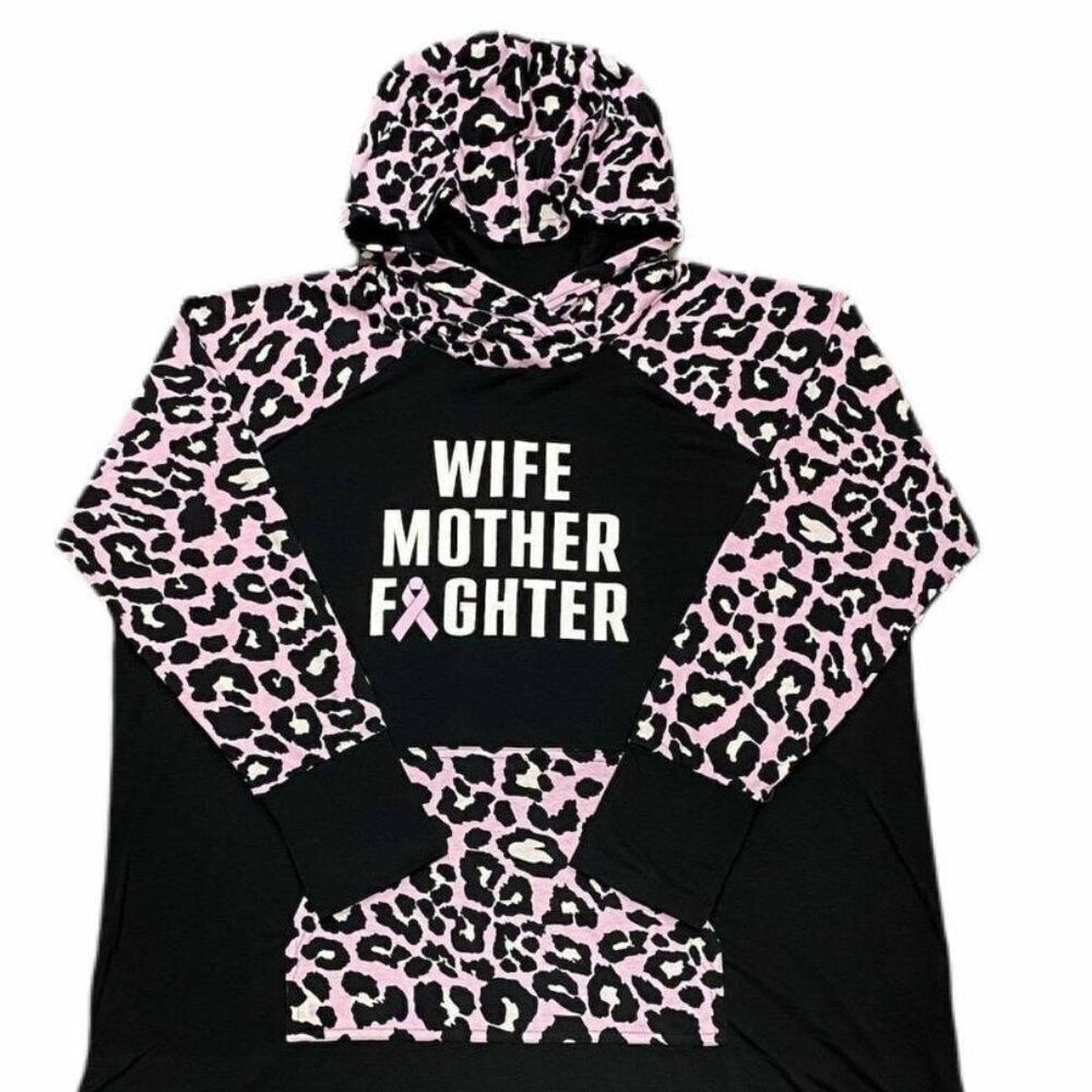 NEW XL LuLaRoe Amber Breast Cancer Hoodie Pullover Lightweight Pink Cheetah Hood